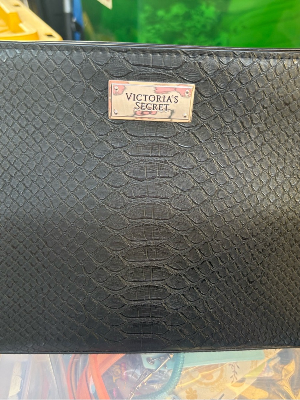 Victoria K Black Faux Croc Zip Wristlet